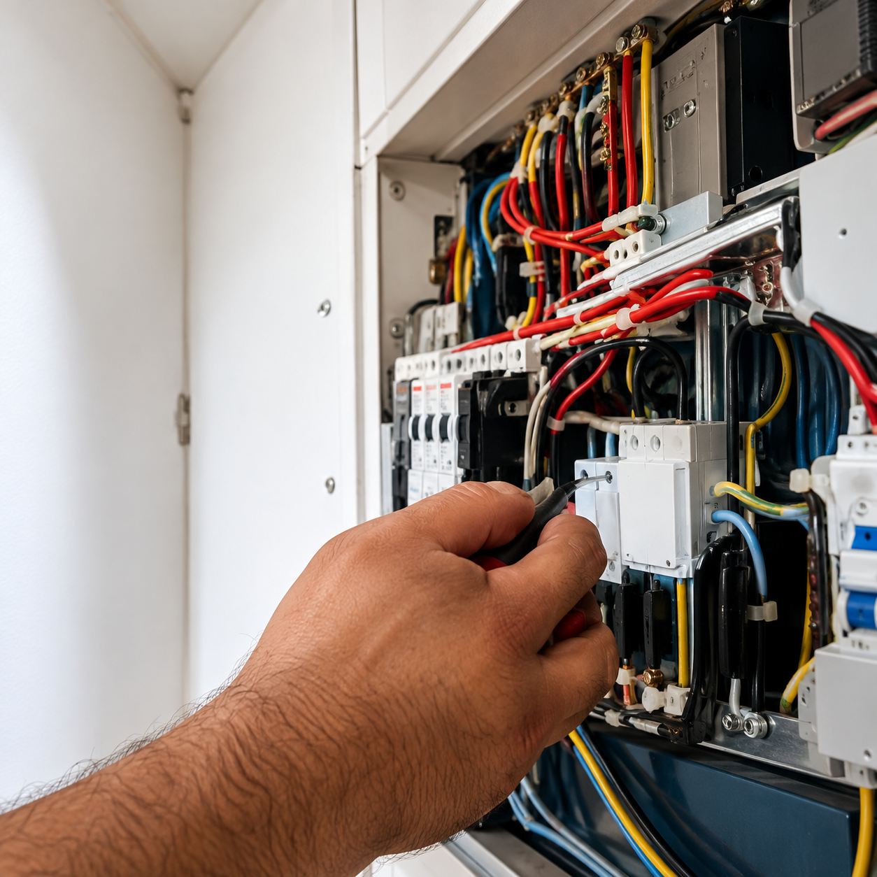 Electrician wiring a switch box